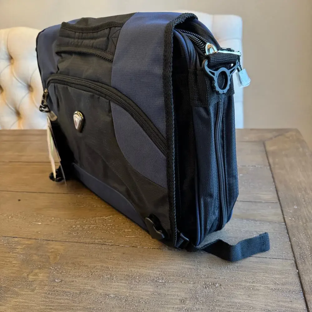 CALPAK NWT Pavilion Padded Laptop Bag Shoulder Strap Pockets Blue Black Travel